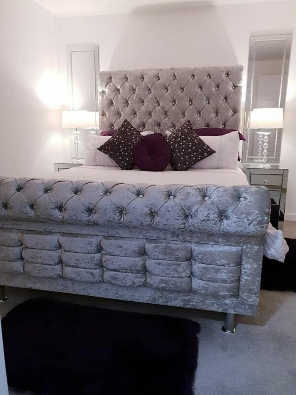 Silver Crushed Jubilee Sleigh Bed With Storage For Sale - Lovemybedss