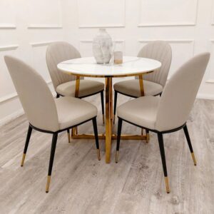 Julia Gold Round White Stone Dining Table